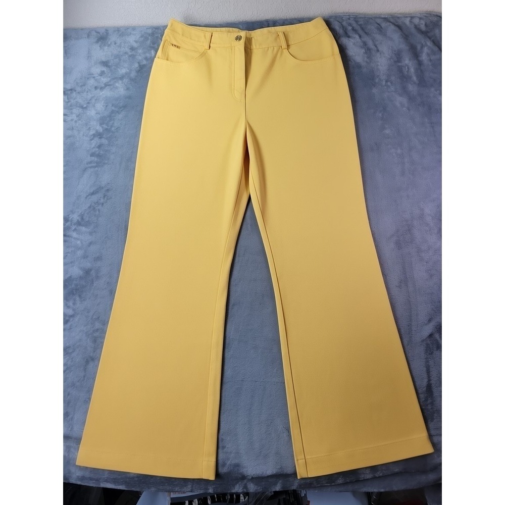 St. John Sport Vintage Butter Yellow Bootcut Pants Sz 10 Quiet Luxury Gold Logo